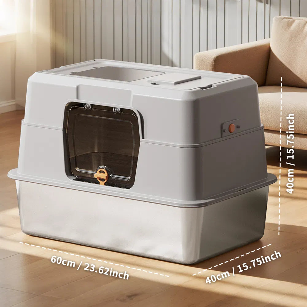 Fully enclosed stainless steel cat litter box Black odor-proof magnetic door large cats multi-cat home