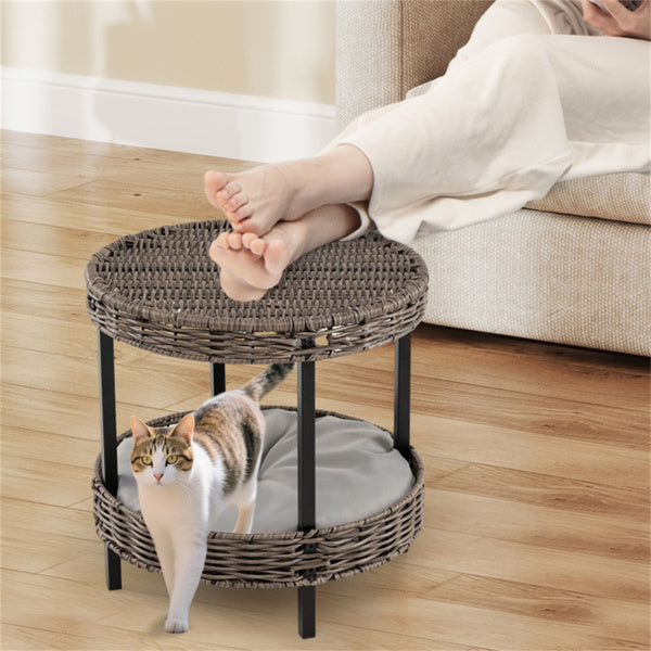 2-tier rattan cat bed in living room – elegant pet furniture