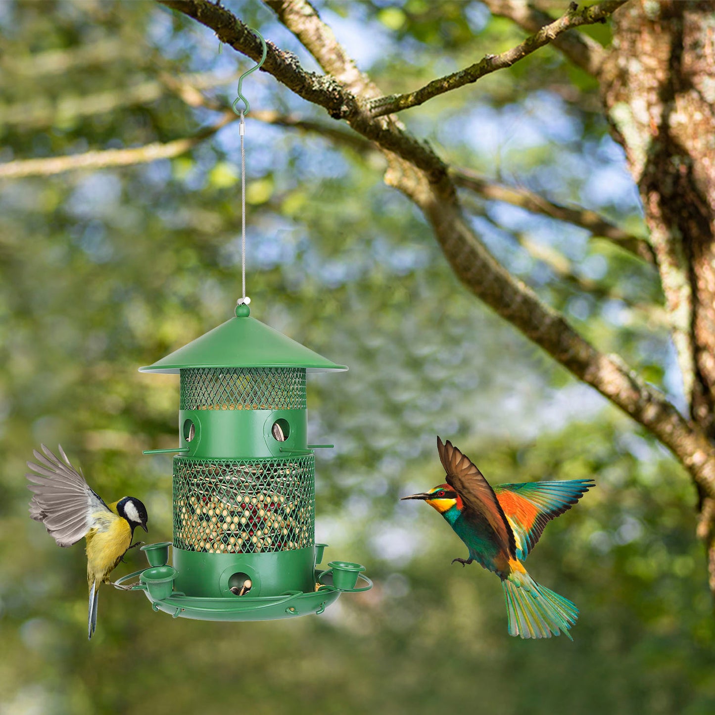 3-Tier Deluxe Wild Bird Station — Squirrel-Proof Rustproof Metal | 6 Perches & 4 Water Cups