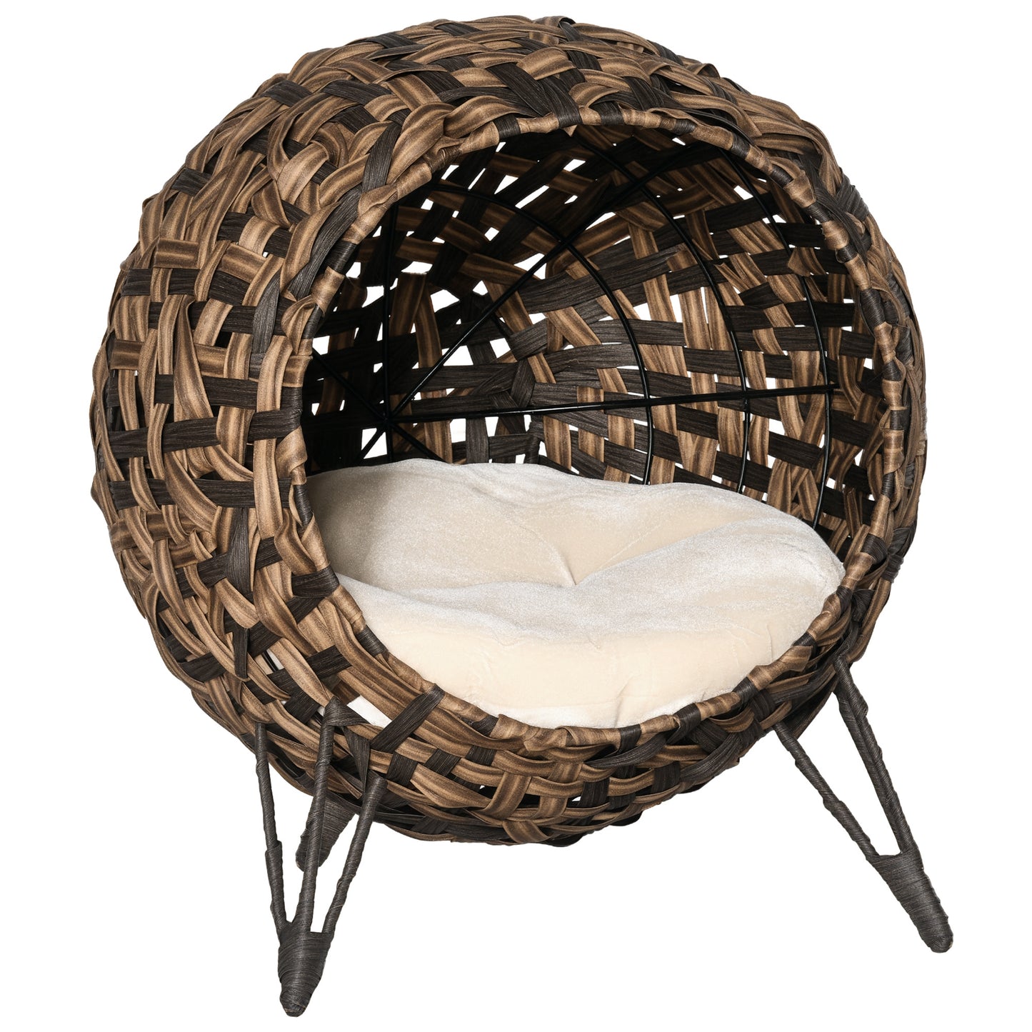 Handwoven Elevated Cat Bed – Egg Chair Wicker Basket House with Cushion