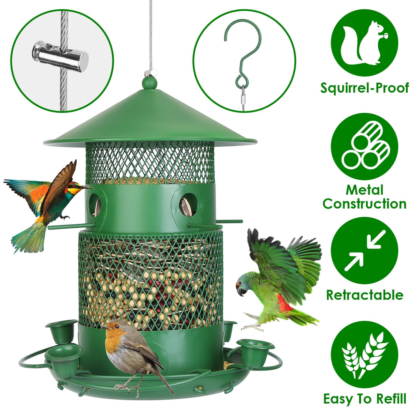 3-Tier Deluxe Wild Bird Station — Squirrel-Proof Rustproof Metal | 6 Perches & 4 Water Cups