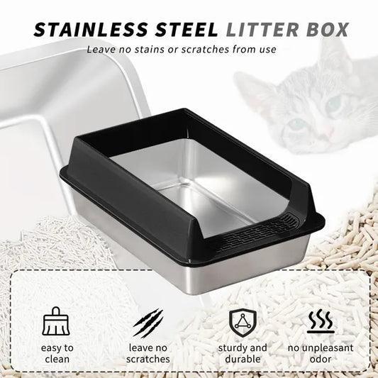 Stainless steel cat litter box black – non-stick, scratch-resistant, odor-free design