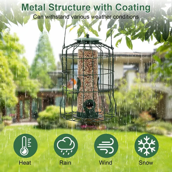 Heavy-Duty Squirrel-Proof Bird Feeder - Anti-Squirrel Metal Cage | 4-Port Hanging Sanctuary