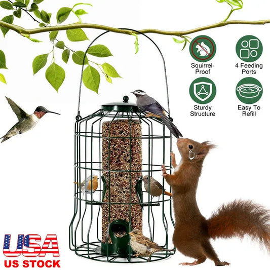 Heavy-Duty Squirrel-Proof Bird Feeder - Anti-Squirrel Metal Cage | 4-Port Hanging Sanctuary