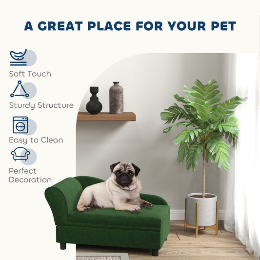 Luxury emerald green velvet pet sofa with 23L hidden storage - front view
