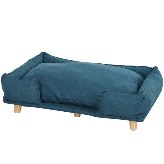 GianfiStore Raised Dog Sofa Bed – dark blue full product view with cushion and backrest
