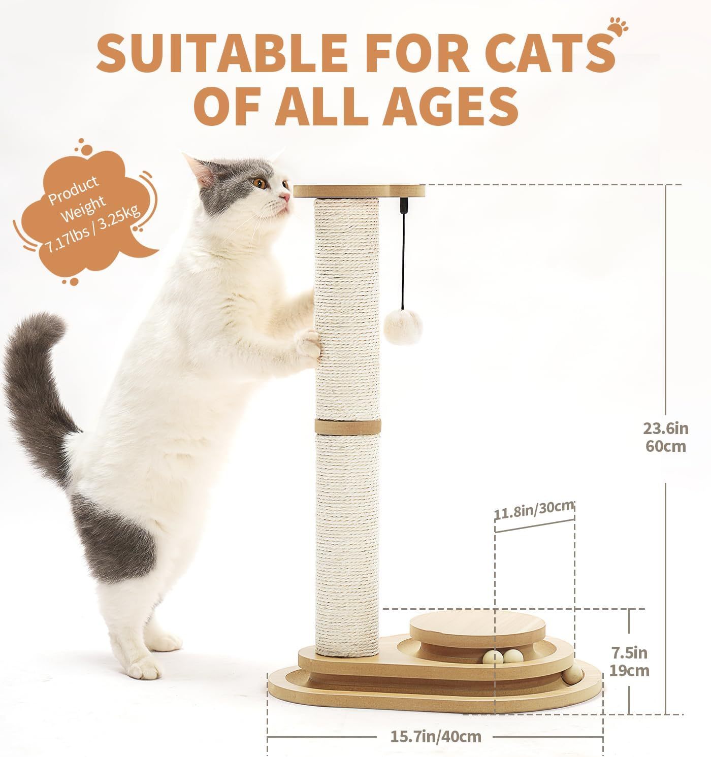 Heavy-duty particleboard base of cat scratching post – anti-tip stable design