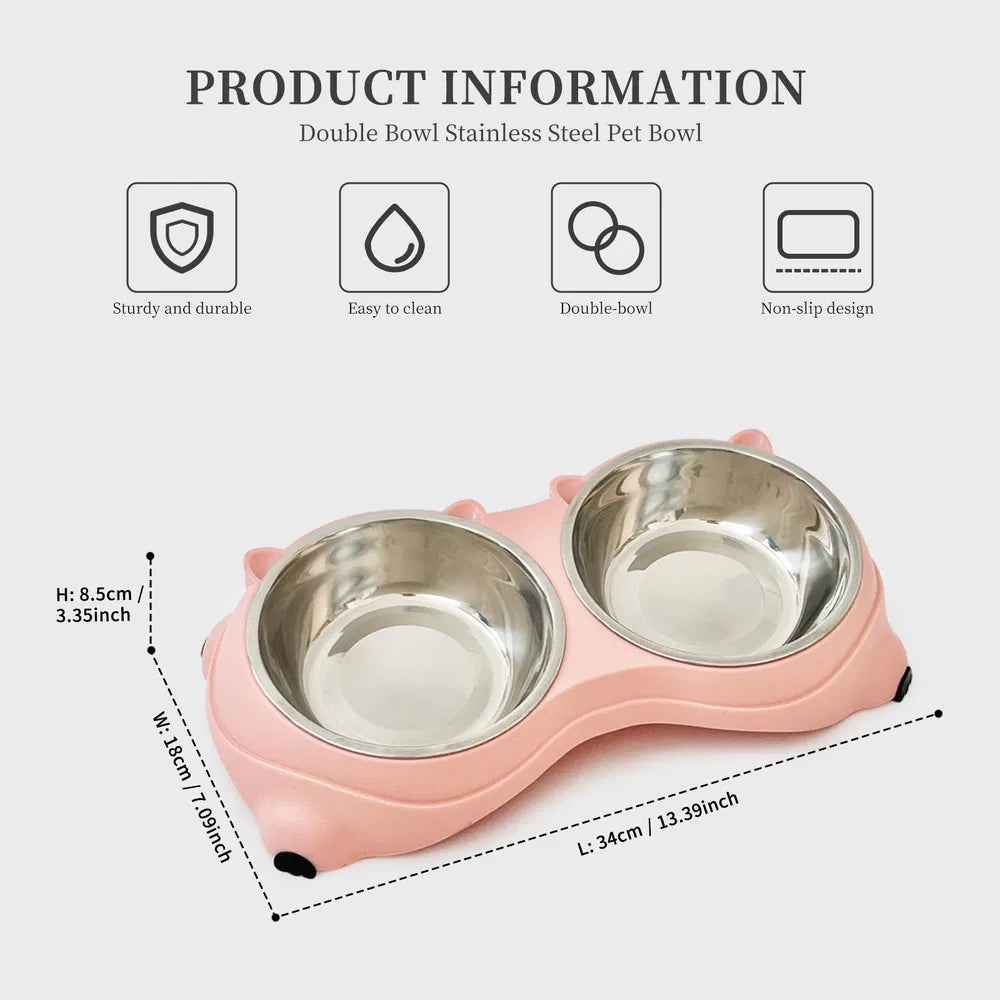 Bear-shaped dual pet bowls pink macaron color modern home decor cat dog feeder