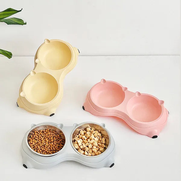 Dual pet bowl dry kibble compartment 600ml keeps food fresh for cats and small dogs