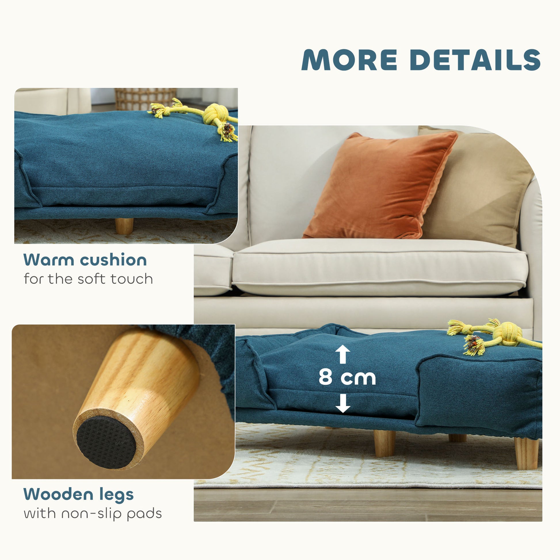 Dog sofa bed elevated design – removable plush cushion for large breeds up to 66 lbs