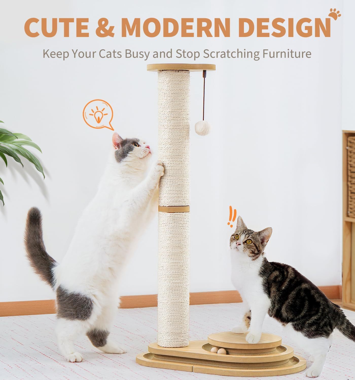 GianfiStore 2-in-1 sisal cat scratching post full view – natural beige color, indoor cat furniture
