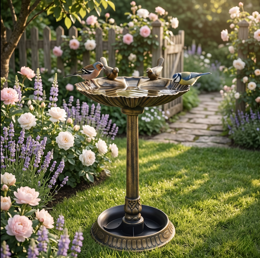 32" Antique Bronze Bird Bath with Bird Statues – Decorative Garden Birdbath & Feeder