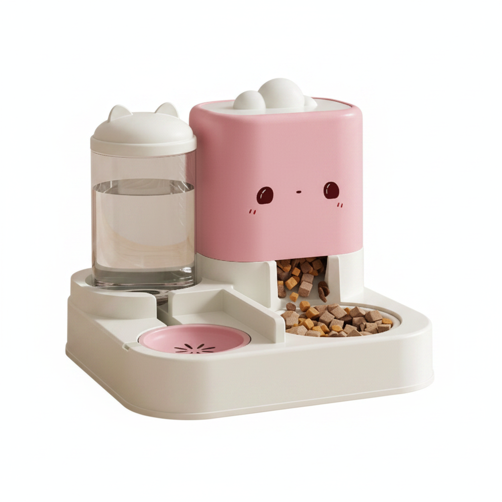 2-in-1 Automatic Pet Feeder & Water Dispenser - Pink