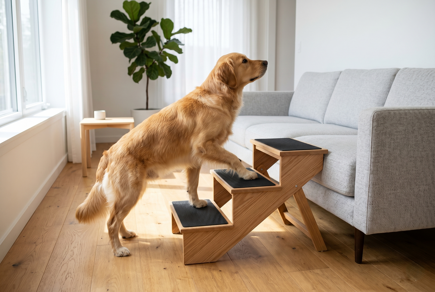 GianfiStore™ Folding Wooden Dog Stairs — 3-Step Pet Ramp for Beds & Cars | Supports 110 lbs