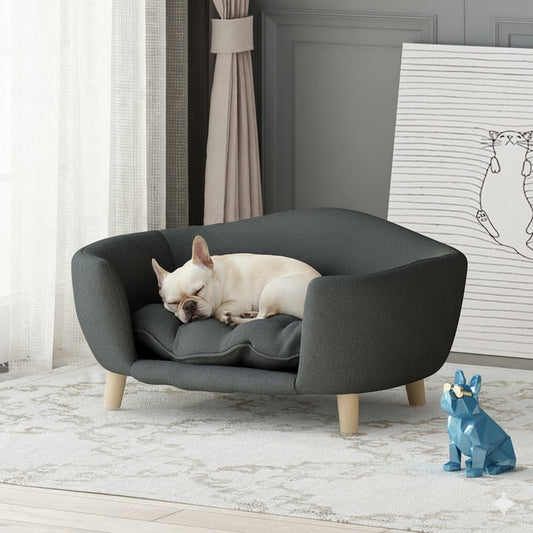 GianfiStore™ Premium Dog Sofa – Elegant Linen Couch with Wooden Legs